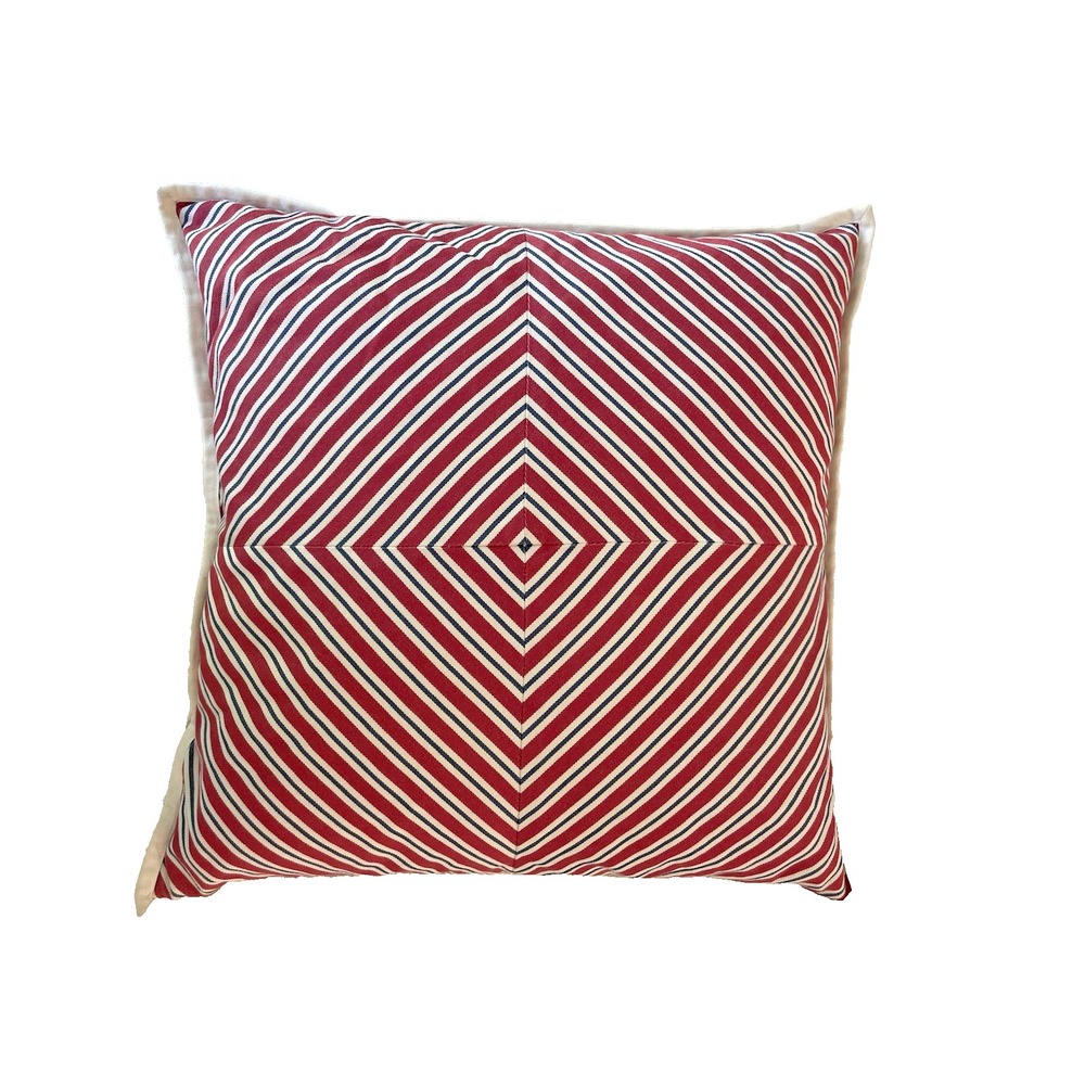 Ralph Lauren 18x18 Red Blue Ticking Stripe Pillow w/Feather Insert Cote D'Azur